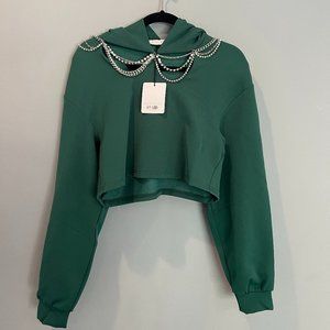 BNWT Area Cropped Hoodie with Crystals